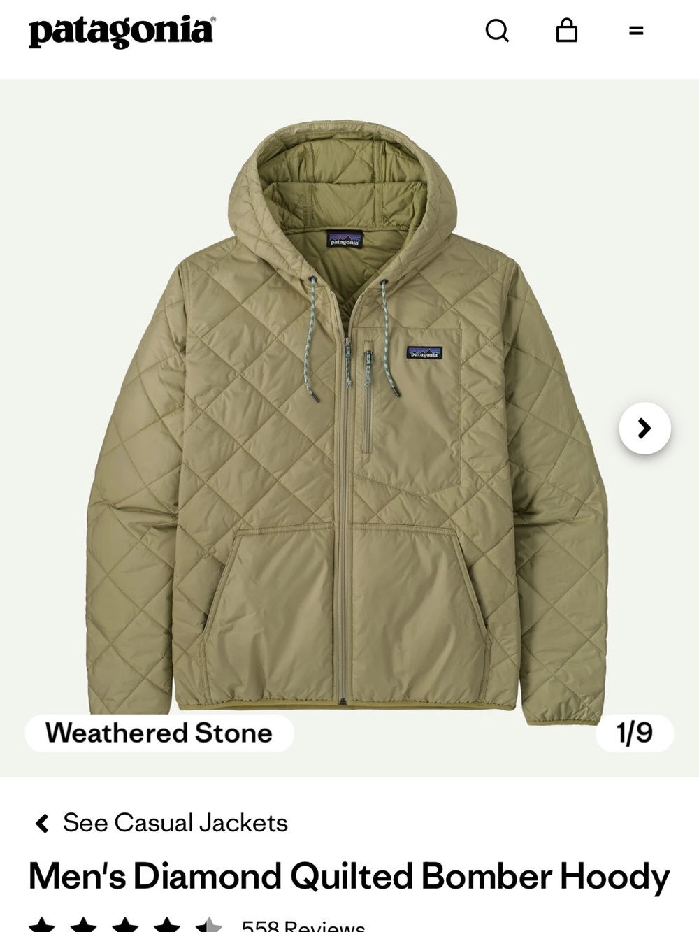 Diamond quilted light weight PATAGONIA jacket. Men’s size large tan and navy - Picture 11 of 12